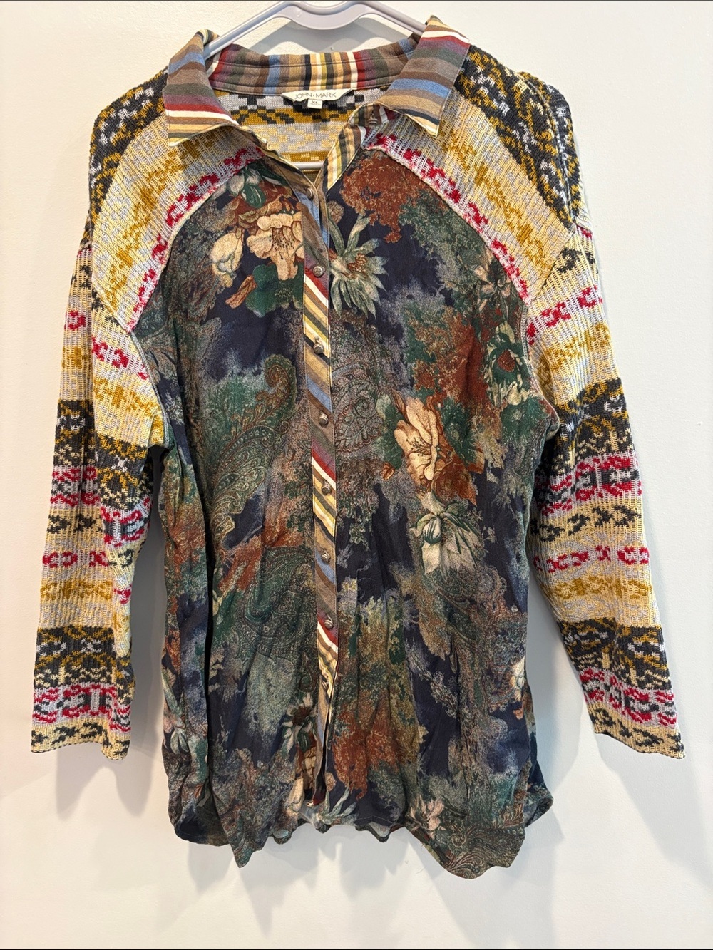 John Mark Multicolor Button-Down Mixed Print Shirt ptp 22 length 29.5